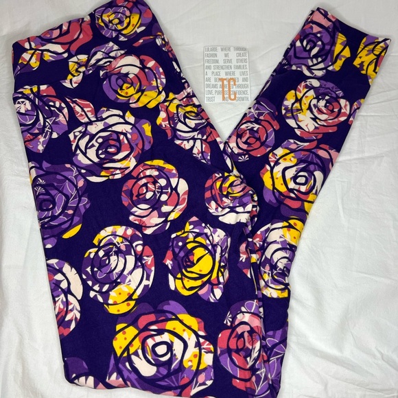 LuLaRoe TC Leggings 🦄 Unicorn Watercolor Disney Roses - purple background - NEW - Picture 1 of 7